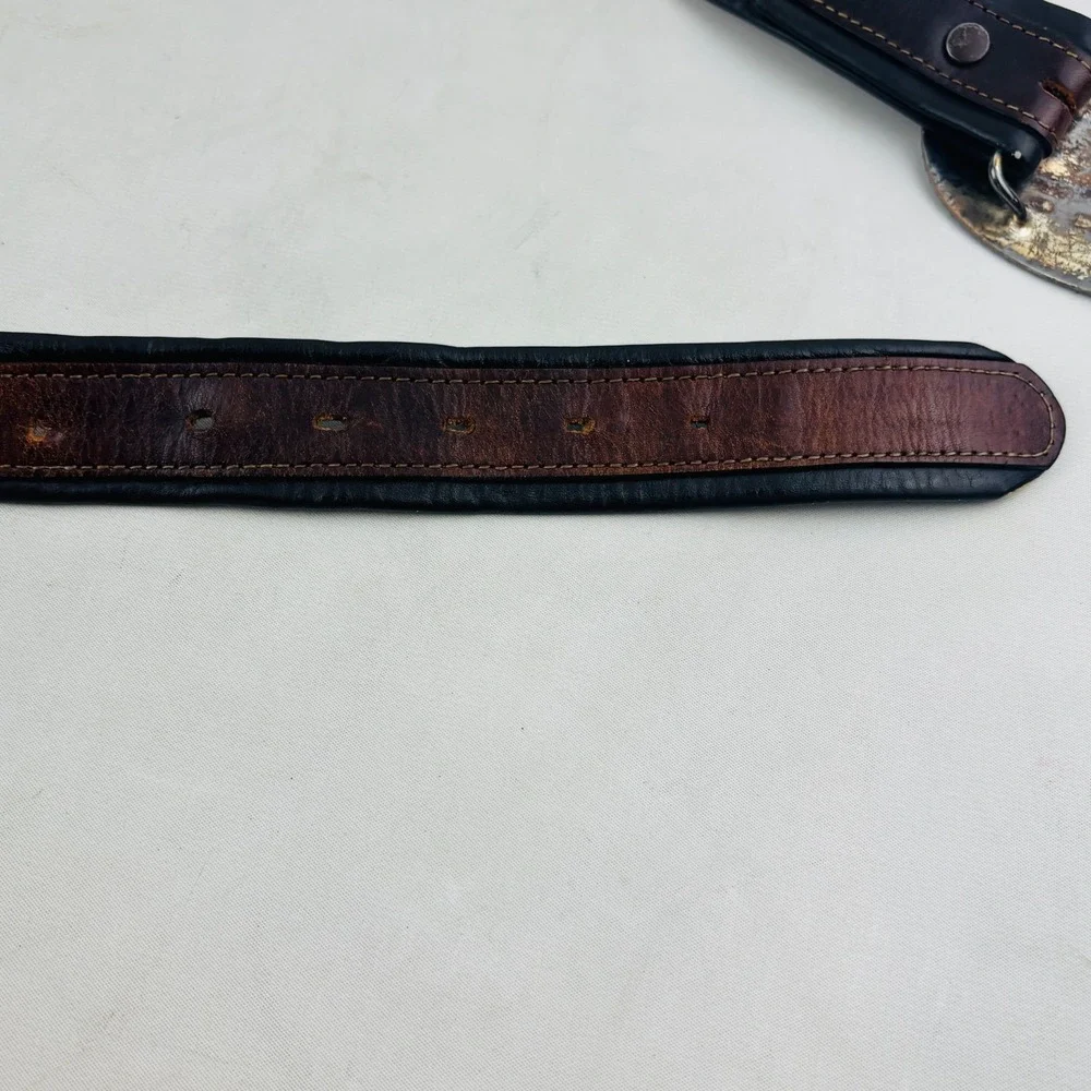 Crumrine Floral Silver Nickel Buckle Simco Saddles‎ Brown Leather Belt Waist 30